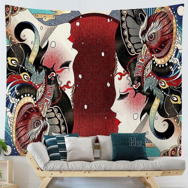 

tapestries colorful japanese style symmetrical figure tapestry living room background wall decor