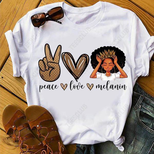 

fashion black girl print women short sleeve o neck loose tee female clothes camisetas mujer, White