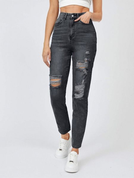

tall high waist ripped jeans v8hz#, Blue