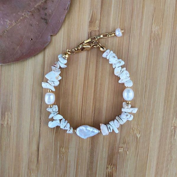 

charm bracelets fashion natural stone beaded bracelethandmade stainless steel jewelry arm accessories for women trendy pearls bangle, Golden;silver
