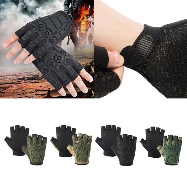 

cycling gloves durable half finger for men women climbing hunting hiking shooting outdoor fingerless mitts, Black