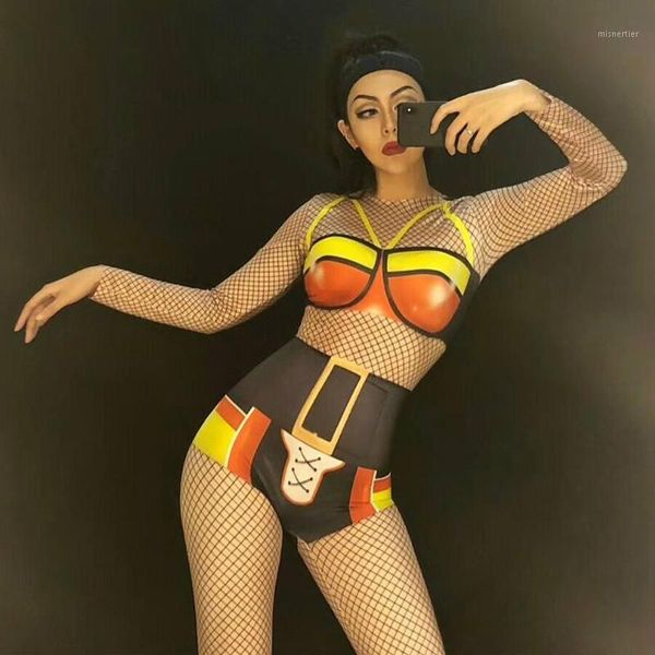 

women's jumpsuits & rompers printed long sleeve women jumpsuit leotard female singer dance costume stage clothing nightclub birthday sh, Black;white