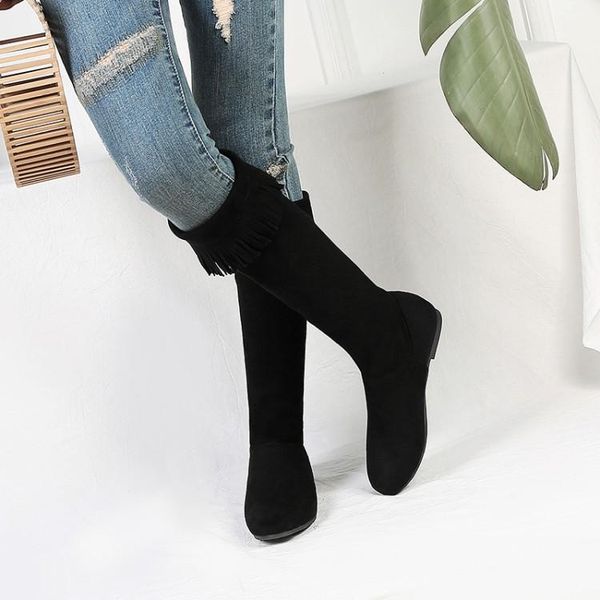 

boots big size 9 10 11-13 thigh high knee over the women ladies tassel sleeve suede, Black