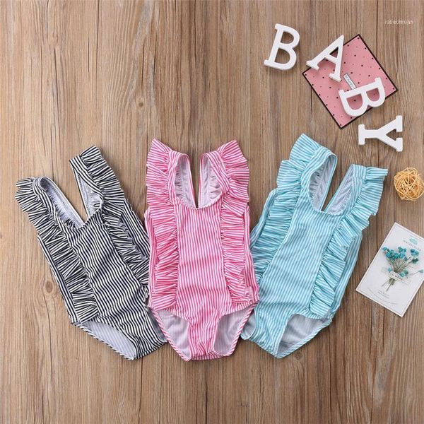 

girls striped sleeveless baby swimwear swimsuit bikini set bathing suit clothing1, Black