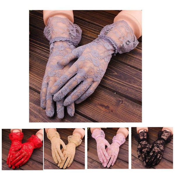 

gloves for women lace hollow-out summer sun protection bridal wedding accessories elegant fashion glove outdoor sport five fingers, Blue;gray
