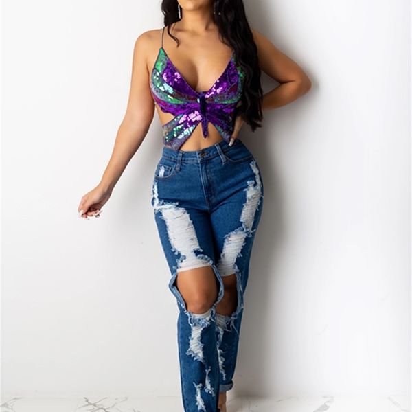 

strap sleeveless summer camis butterfly sequined backless women bandage crop beach bohemian tees gl1309 210616, White