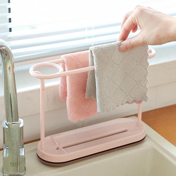 

hooks & rails kitchen rag rack with double pole structure, non-slip bottom drain box sponge holder