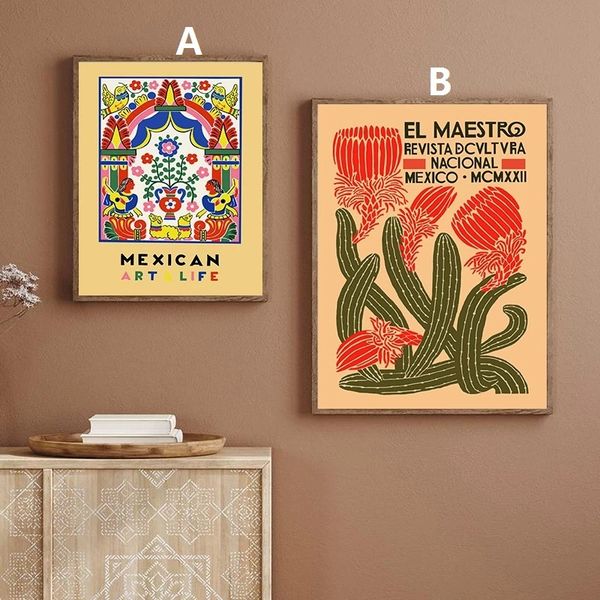 

unframed retro style painting mexican flower and plant print art poster