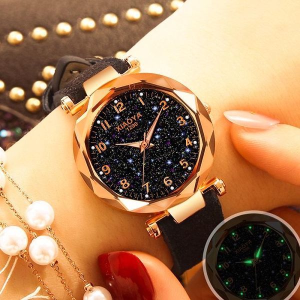 

wristwatches luxury starry sky watch for women fashion ladies quartz wristwatch red leather waterproof clock relogio feminino zegarek damski, Slivery;brown