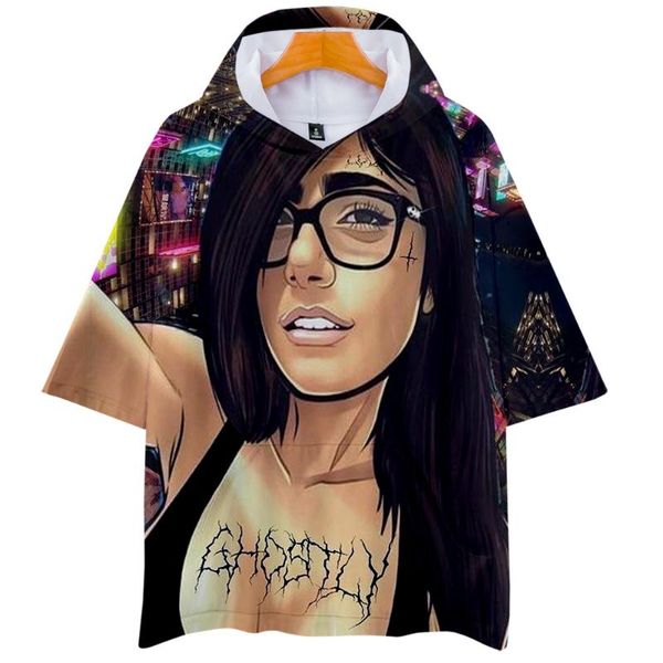 

men's t-shirts 3d printed mia khalifa girls fashion hooded women/men summer short sleeve tshirt harajuku casual streetwear clothes, White;black