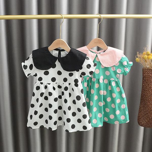

girl's dresses summer baby girls lovely dot lapel princess dress 2021 cute girl clothes kids, Red;yellow