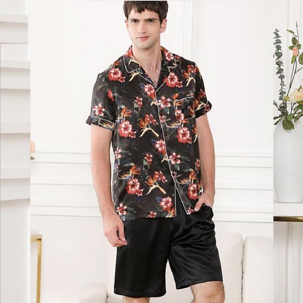 

men's sleepwear silk stain pajamas set for man summer autumn 2021 night wear homewear sets pijamas men plus size pyjama 2xl, Black;brown