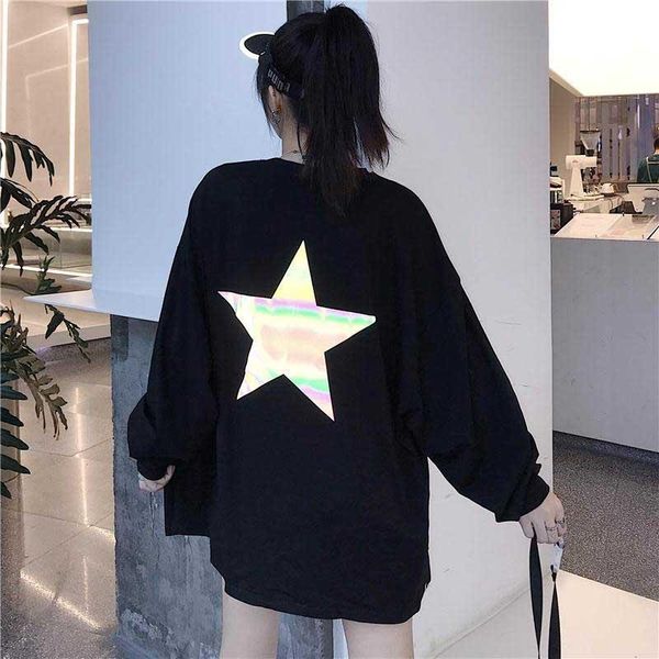 

women's t-shirt nicemix spring women plus size clothes long sleeve stars printing female batwing cotton fashion ladies and tees who, White