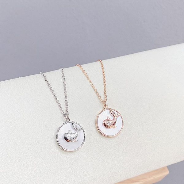 

chains 14k gold plated shell cute fish necklace bling zircon women clavicle chain elegant charm wedding pendant jewelry, Silver