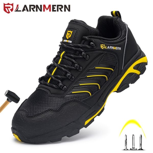 

larnmerm mens safety shoes work shoes steel toe comfortable lightweight breathable anti-smashing non-slip construction shoes 210923, Black