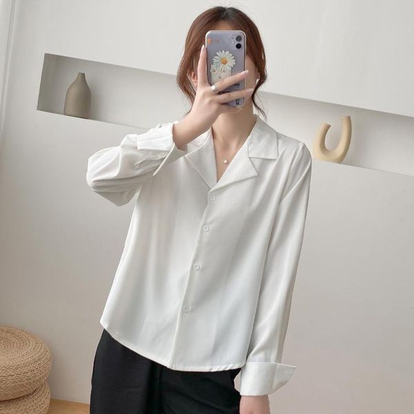 

women's blouses & shirts spring and summer suit collar shirt long sleeve all-match loose temperament for women ladies, White
