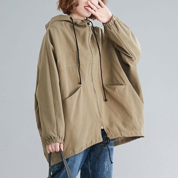 

oversized women casual hooded jackets 2021 autumn winter streetwear vintage solid color loose female outerwear coats s1802 women's, Black;brown