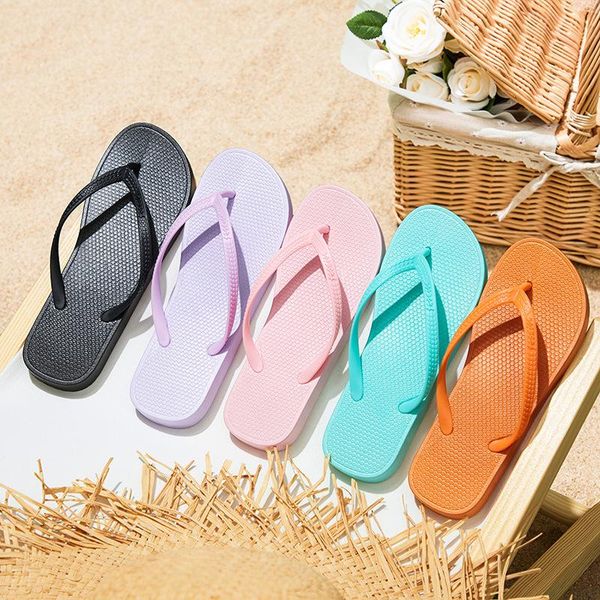 

slippers summer beach vacation women flip flops fashion macaron color girls lightweight non-slip ladies slides sandals 2021, Black