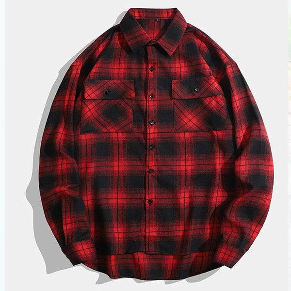 

men's casual shirts men shirt long sleeve cotton plaid clothing mens fashion checked 2021 outwear, White;black