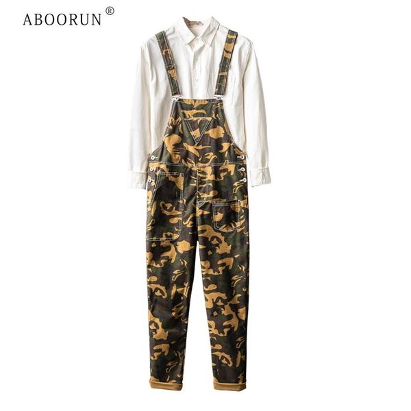 

men's pants aboorun camouflage bib overalls big pockets slim jumpsuits casual patchwork cargo, Black