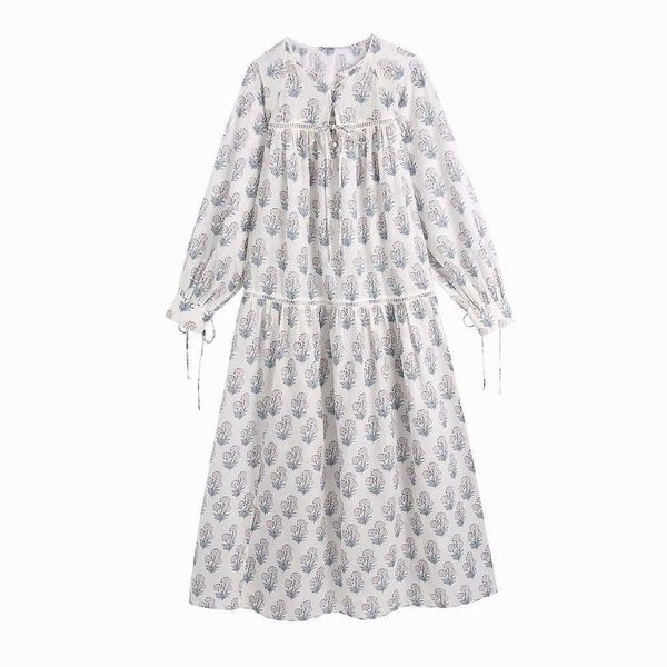 

women long dress summer fashion full sleeve floral prints modern lady loose maxi dresses 210602, Black;gray