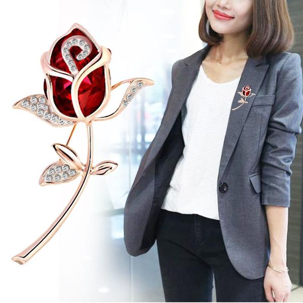 

pins, brooches red rose for women clothing scarves accessories rhinestone crystal pin brooch men suit badge plant pins lovers' jewelry, Gray