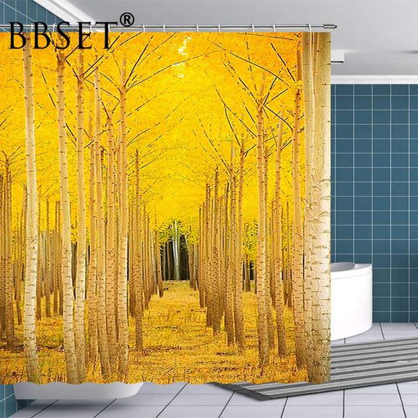 

natural scenery shower curtain yellow birch forest pattern waterproof multi-size douchegordijn bathroom decor with 12 hooks curtains