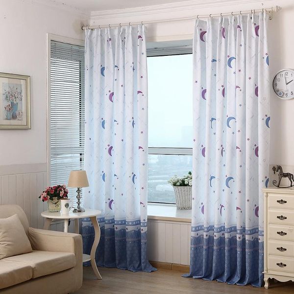 

pastoral star moon printing curtain for living room children bedroom printed semi-blackout window home decor & drapes