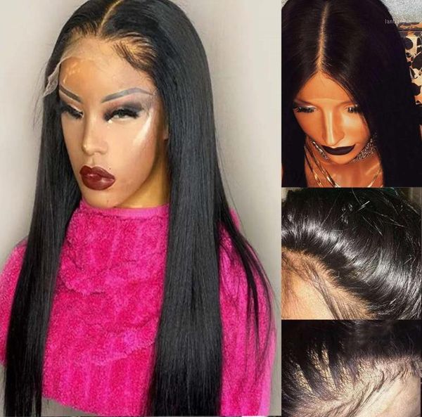 

4*4silk base straight lace front human hair wigs 5*5pu silk fake scalp wig pre plucked brazilian for women remy1, Black;brown