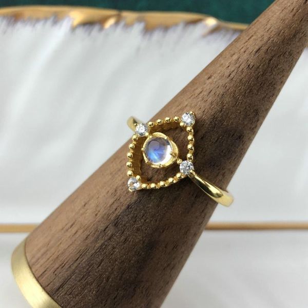 

cluster rings lamoon 4mm natural ligth blue moonstone 925 sterling silver jewelry wedding ring with for women lmri053, Golden;silver