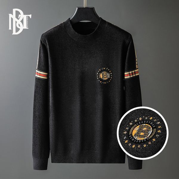 

sweater men's autumn brand bottomed coat diamond veet round neck sweater slim fit men's sweater, Black;brown