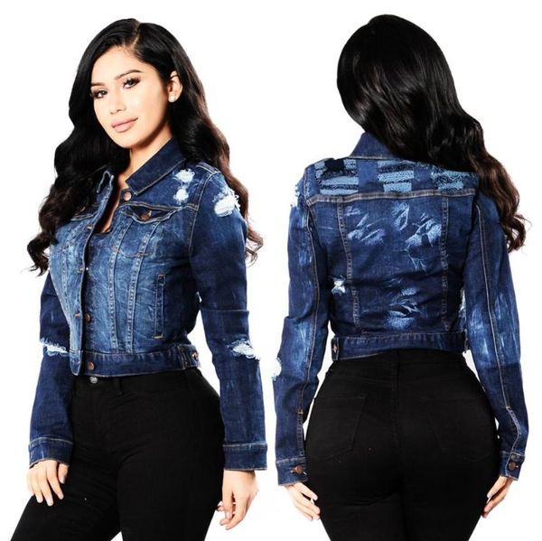 

women's jackets ripped jeans jacket women blue denim casual outerwear buttons elegant high street coat, Black;brown