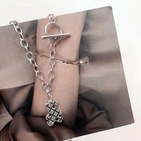

pendant necklaces vintage punk bear heart necklace for women girl hiphop treandy party jewelry cool gifts, Silver