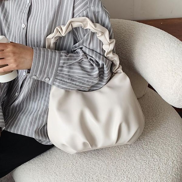 

totes white soft leather female hobo bag designer pleated cloud armpit bags casual tote handbag women simple solid color shoulder