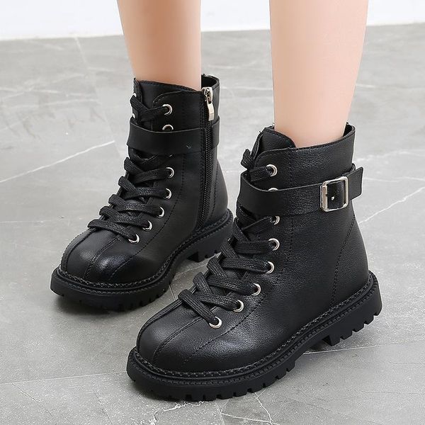 

boots children' autumn winter plush kids child shoes black for girls' fashion ankle 2021 3-12 year, Black;grey
