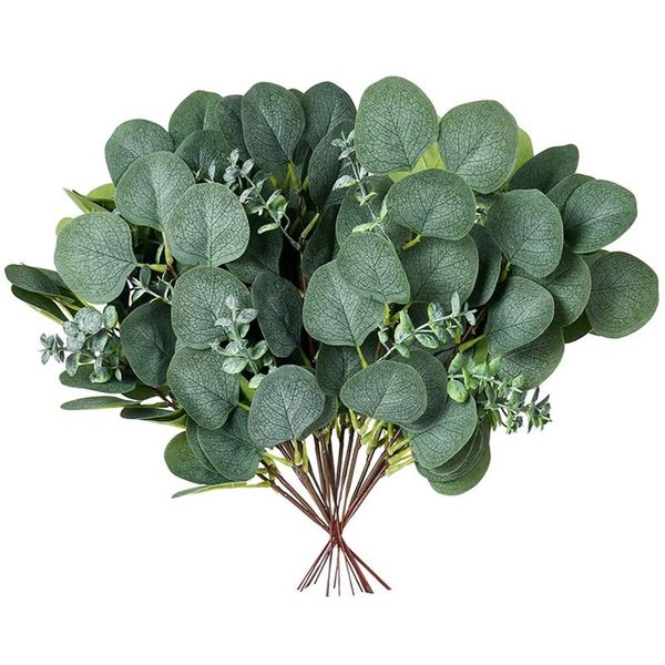 

pcs artificial silver dollar greenery stems silk eucalyptus leaves spray faux branches sprigs decorative flowers & wreaths