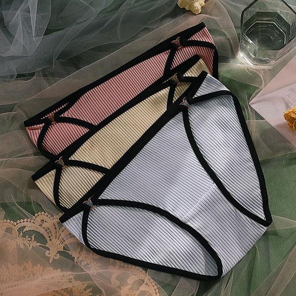 

women's panties girls' comfortable and feminine close-fitting briefs, pure cotton low-waist underwear, steel ring solid color thon, Black;pink