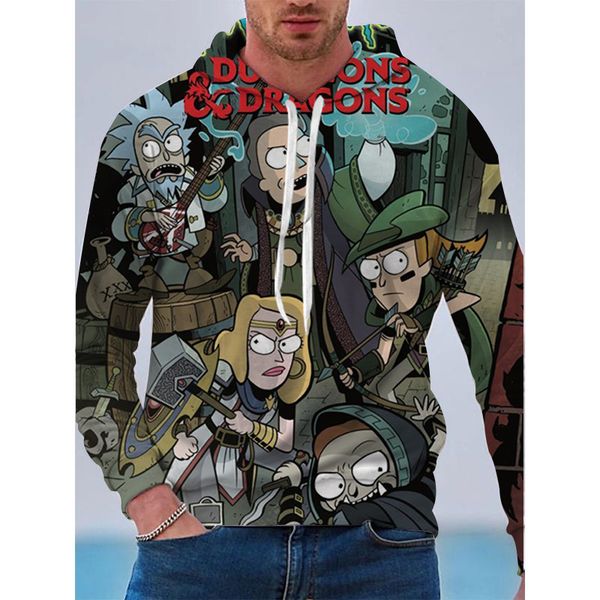 

the latest avant-garde pattern for men 3d printed anime rick customized hoodie visual impact party punk goth round neck american sweater hoo, Black