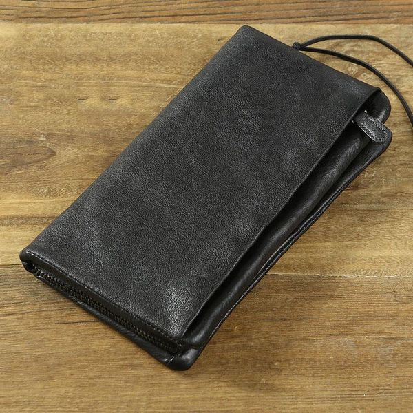 

wallets vegetable tanned cowhide large capacity hand bag wallet men retro genuine leather zipper handbag, Red;black