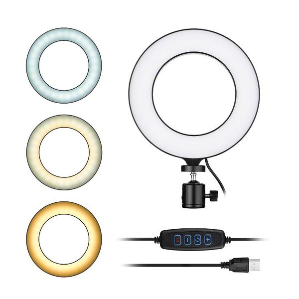 

16cm/6inch mini led ring light fill-in lamp usb powered 11 levels adjustable brightness for live streaming online video makeup flash heads