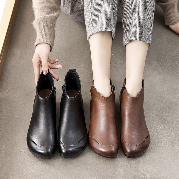 

boots large size winter retro women grandmother comfortable shoes flat ankle boot black booties national botas mujer 8808c