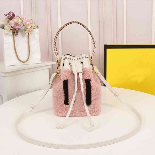 

designer bags handbags lamb wool small bucket bag solid color women handbag