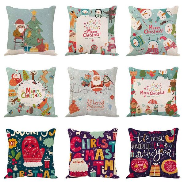 

pillow case 45*45cm christmas cushion cover santa claus printed linen pillowcase