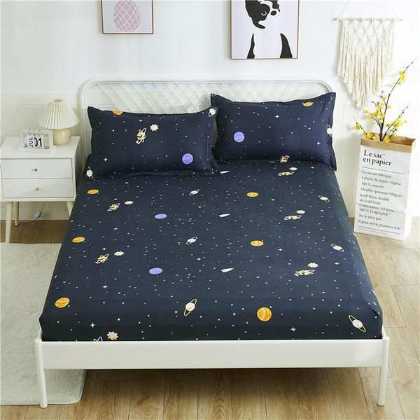 

sheets & sets 3pc bed sheet with cases geometric printed fitted elastic linen polyester mattress cover queen size