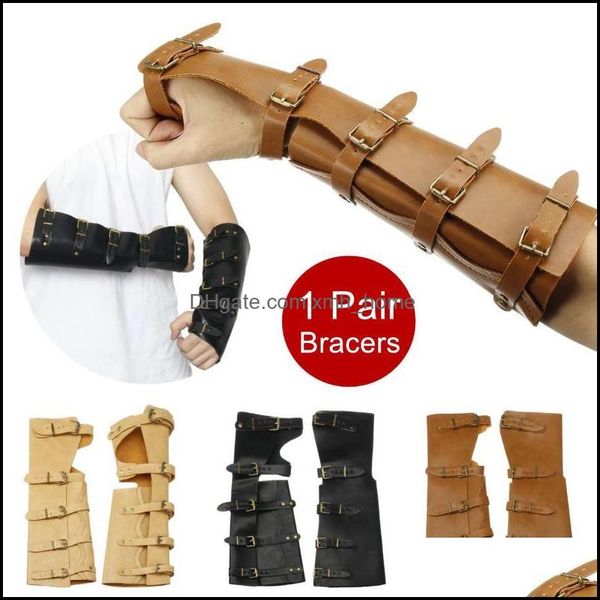 

elbow safety athletic outdoor as outdoorselbow & knee pads 1 pair leather bracers men fashion arm vintage cuffs party cosplay costume wrist, Black;gray