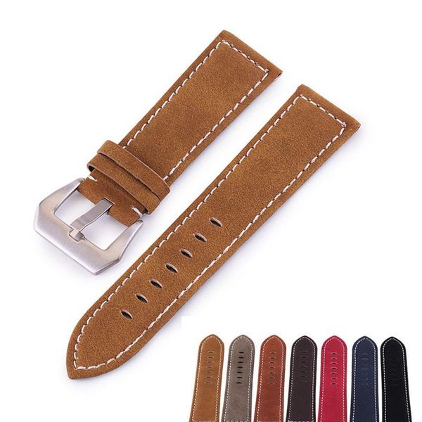 

watch bands watchband genuine leather bracelet strap mens wristwatches band fold buckle nubuck 18/20/22/24mm watchbands wristband, Black;brown
