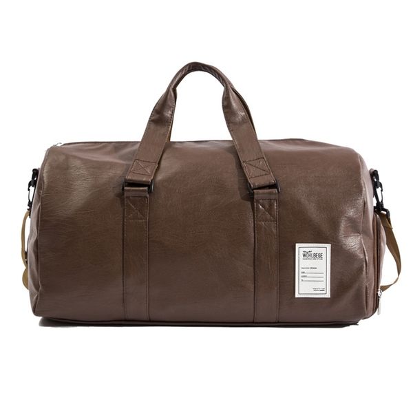 

pu leather waterproof weekender travel bags men women outdoor multi-functional duffle male black gym with shoes bag 211118