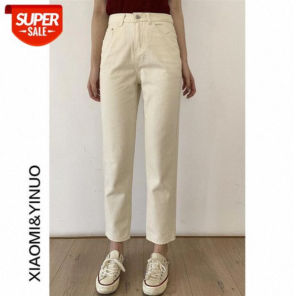 

[ou fan] 7901 straight jeans women's loose years high waist and thin nine casual pants #wj1v, Black;gray