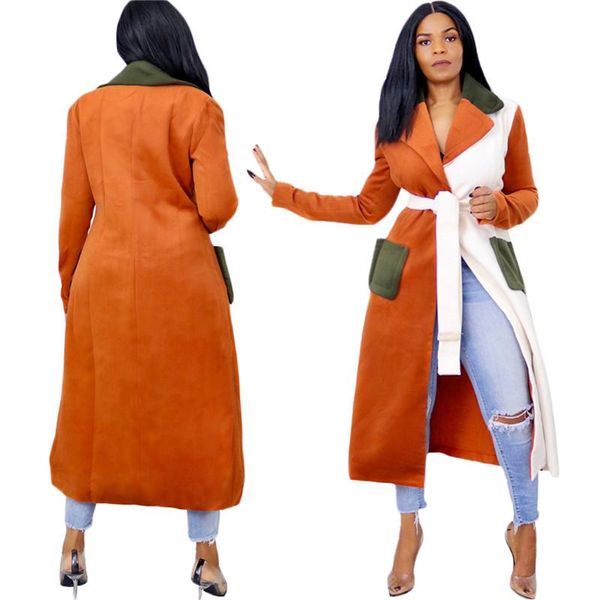 

women's trench coats elegant temperament orange long sleeve belt special design women coat high street chic office lady fashion, Tan;black