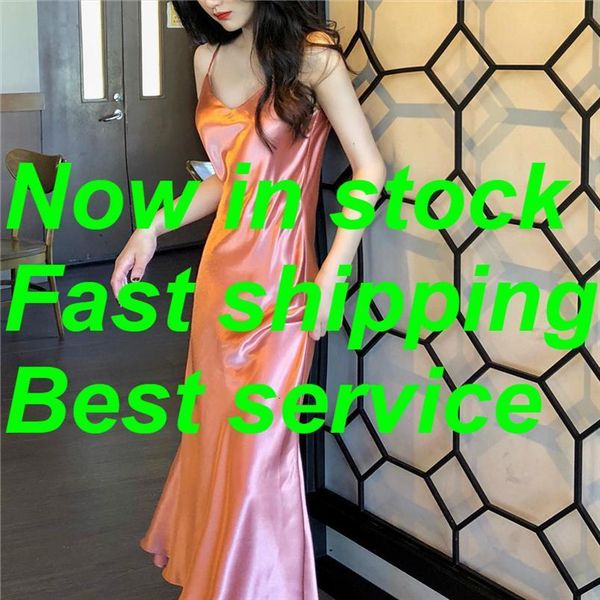 

summer long satin sleeveless italian womens dress banquet elegant fashion retro silk vest, Black;gray